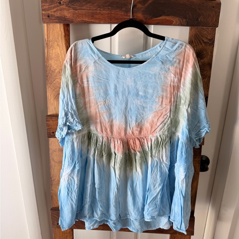 Easel Tie-Dye Blouse - Blue, Pink, Green